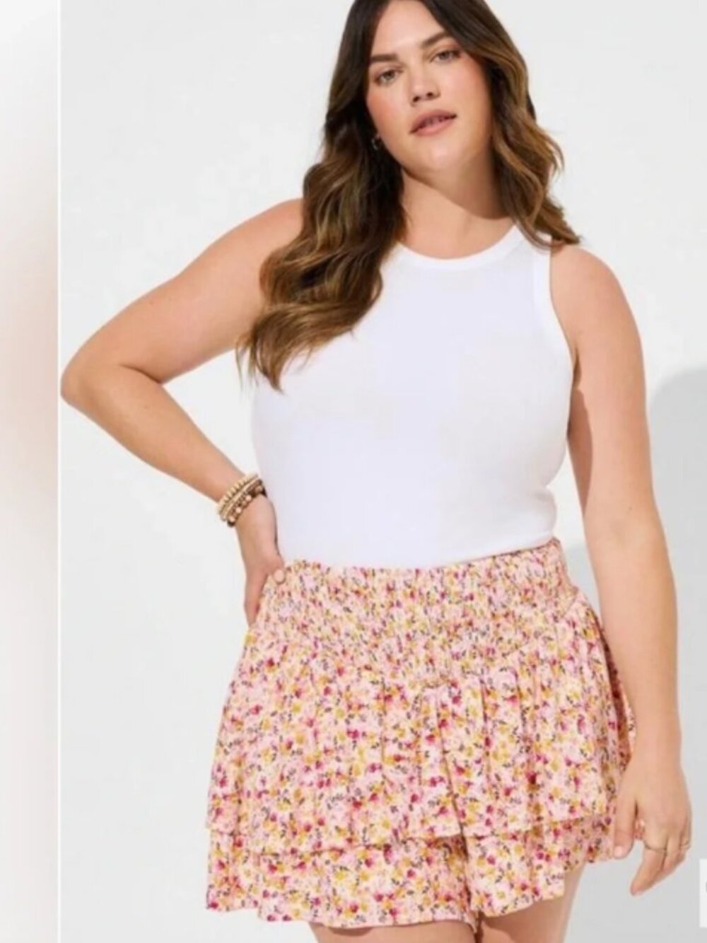 torrid Pull on Gauze Shorts Ditzy Floral Smocked Ruffle Girly Feminine Party